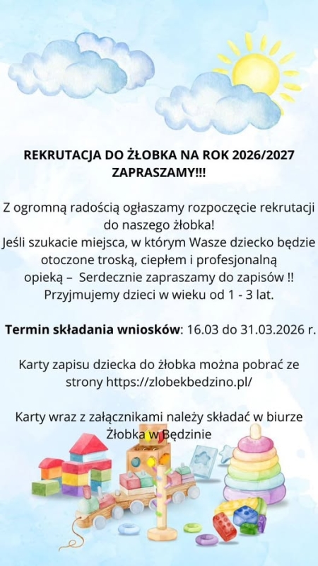 Rekrutacja do żłobka na rok szkolny 2026/2027